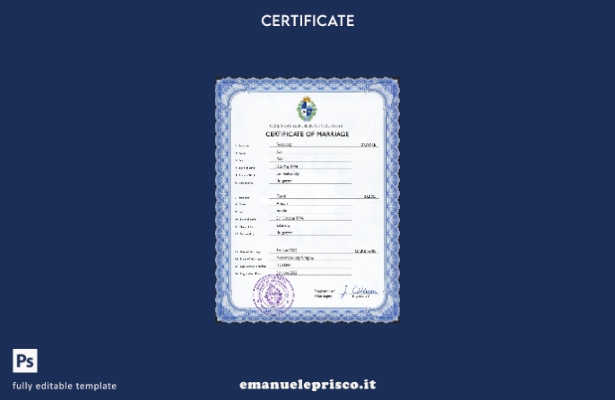 modello PSD di certificato di matrimonio in Uruguay in stile verificato